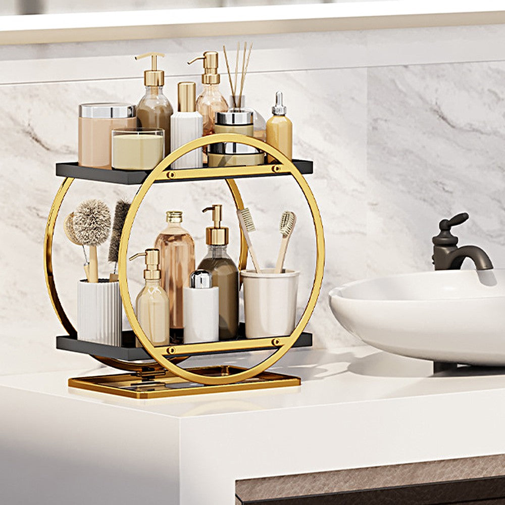 2-Tier Metal Makeup Organizer Vanity Bathroom Countertop Storage Rack Gold