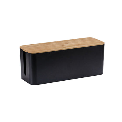 Home Office Cable Management Box Socket Safety Storage Organizer with Bamboo Lid Black