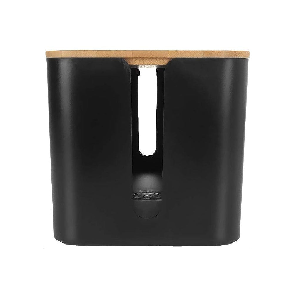 Home Office Cable Management Box Socket Safety Storage Organizer with Bamboo Lid Black