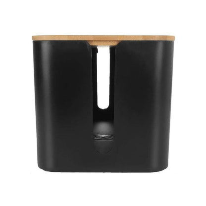 Home Office Cable Management Box Socket Safety Storage Organizer with Bamboo Lid Black