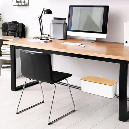 Home Office Cable Management Box Socket Safety Storage Organizer with Bamboo Lid White