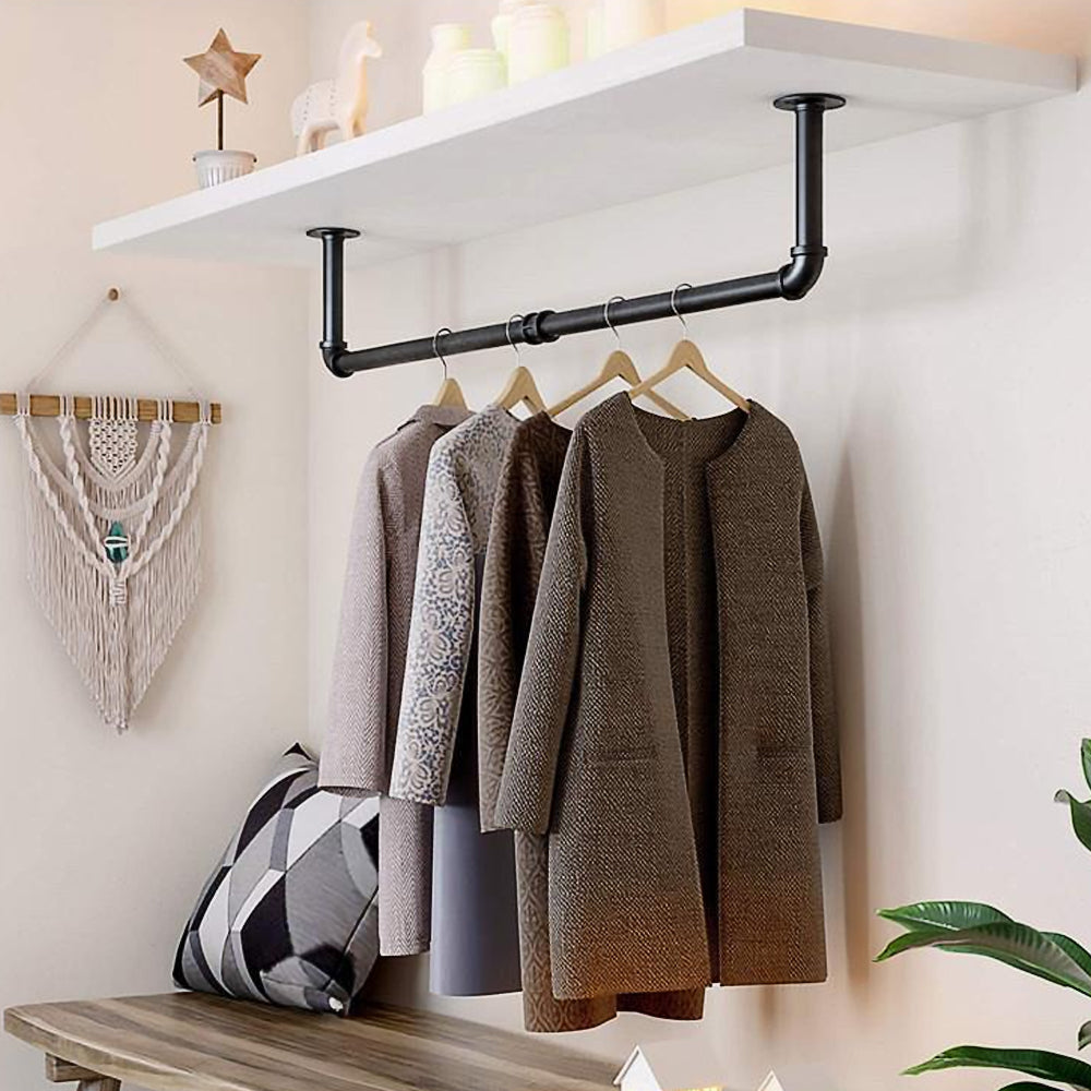 Wall Mounted Clothes Rack Closet Laundry Hanging Rod