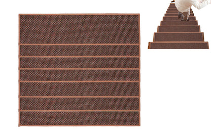 14 Piece Self Adhesive Stair Non-Slip Mat Carpet - Brown