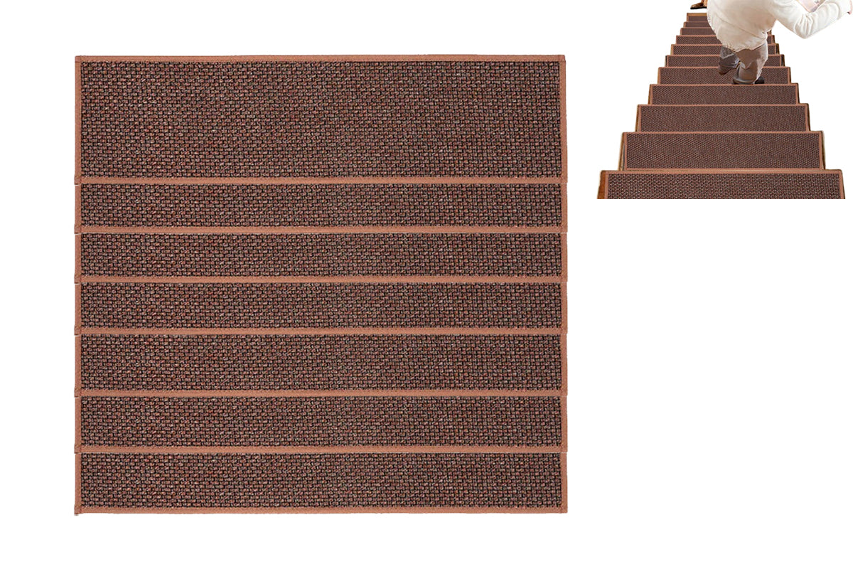 7 Piece Self Adhesive Stair Non-Slip Mat Carpet - Brown