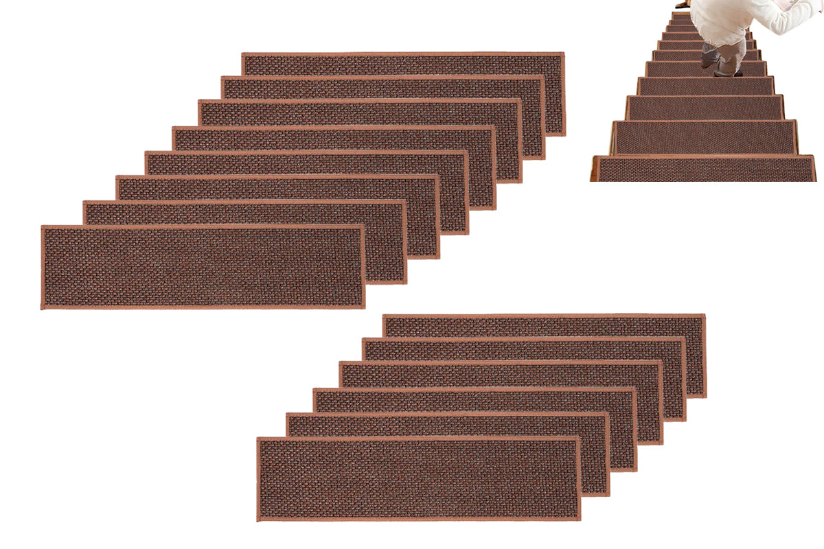 14 Piece Self Adhesive Stair Non-Slip Mat Carpet - Brown