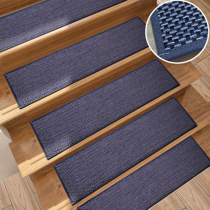 7Pcs Self-Adhesive Imitation Linen Stair Treads Non-Slip Stair Protector Mat Black