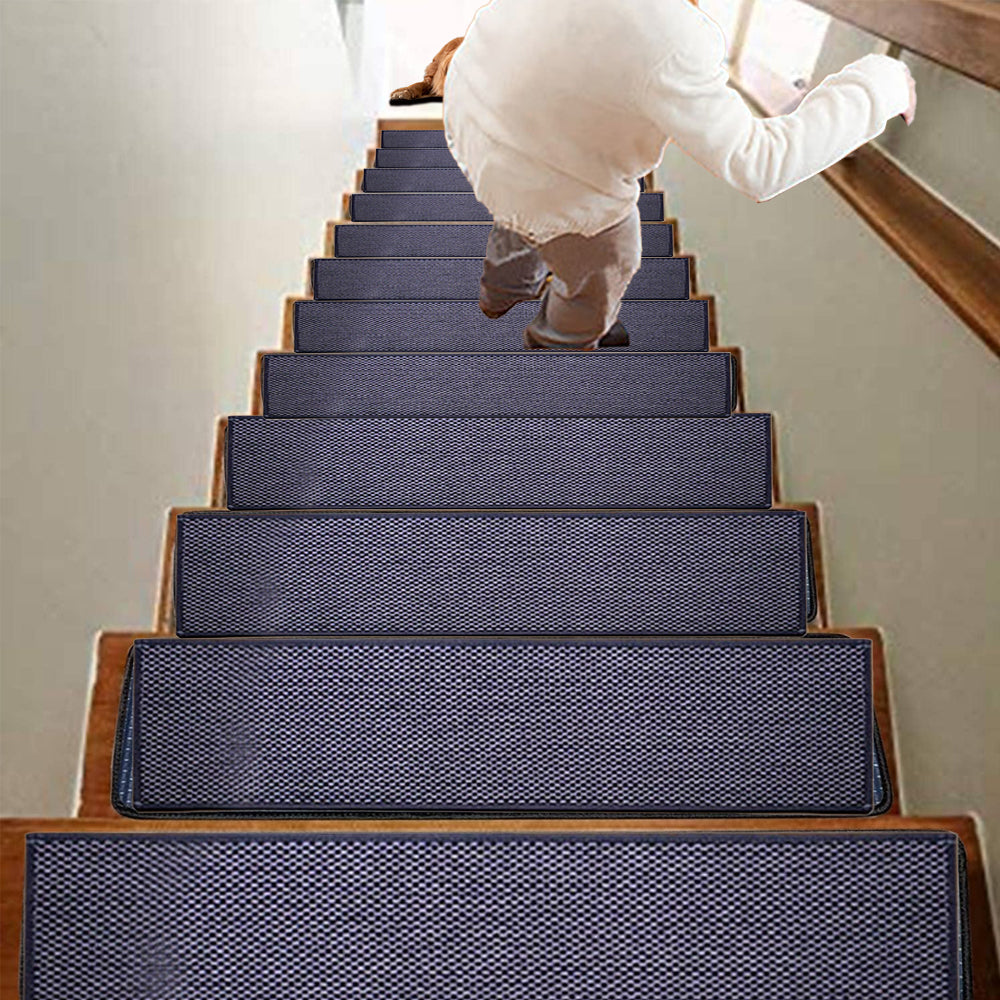 7Pcs Self-Adhesive Imitation Linen Stair Treads Non-Slip Stair Protector Mat Black