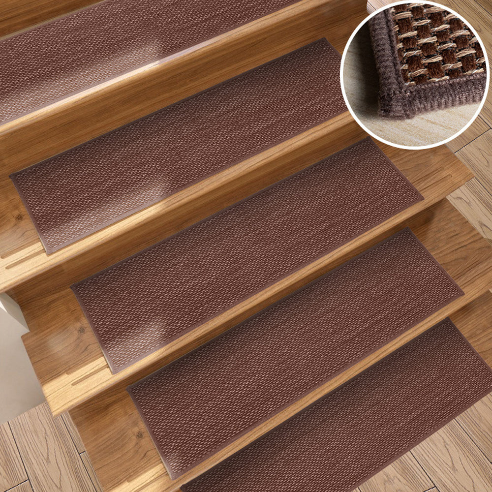 7Pcs Self-Adhesive Imitation Linen Stair Treads Non-Slip Stair Protector Mat Brown