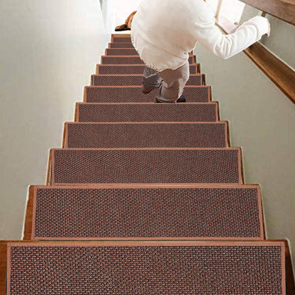 7Pcs Self-Adhesive Imitation Linen Stair Treads Non-Slip Stair Protector Mat Brown