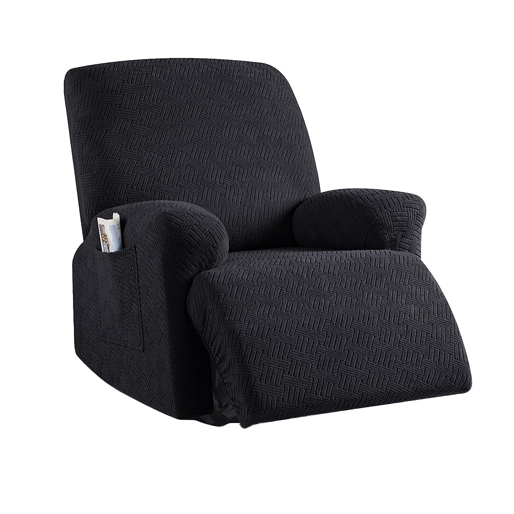 Full Wrapped Elastic Recliner Chair Protector Cover Stretch Jacquard Recliner Slipcover Black