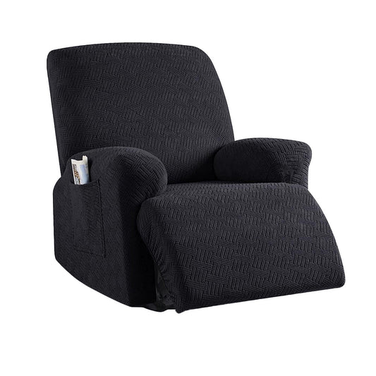 Full Wrapped Elastic Recliner Chair Protector Cover Stretch Jacquard Recliner Slipcover Black
