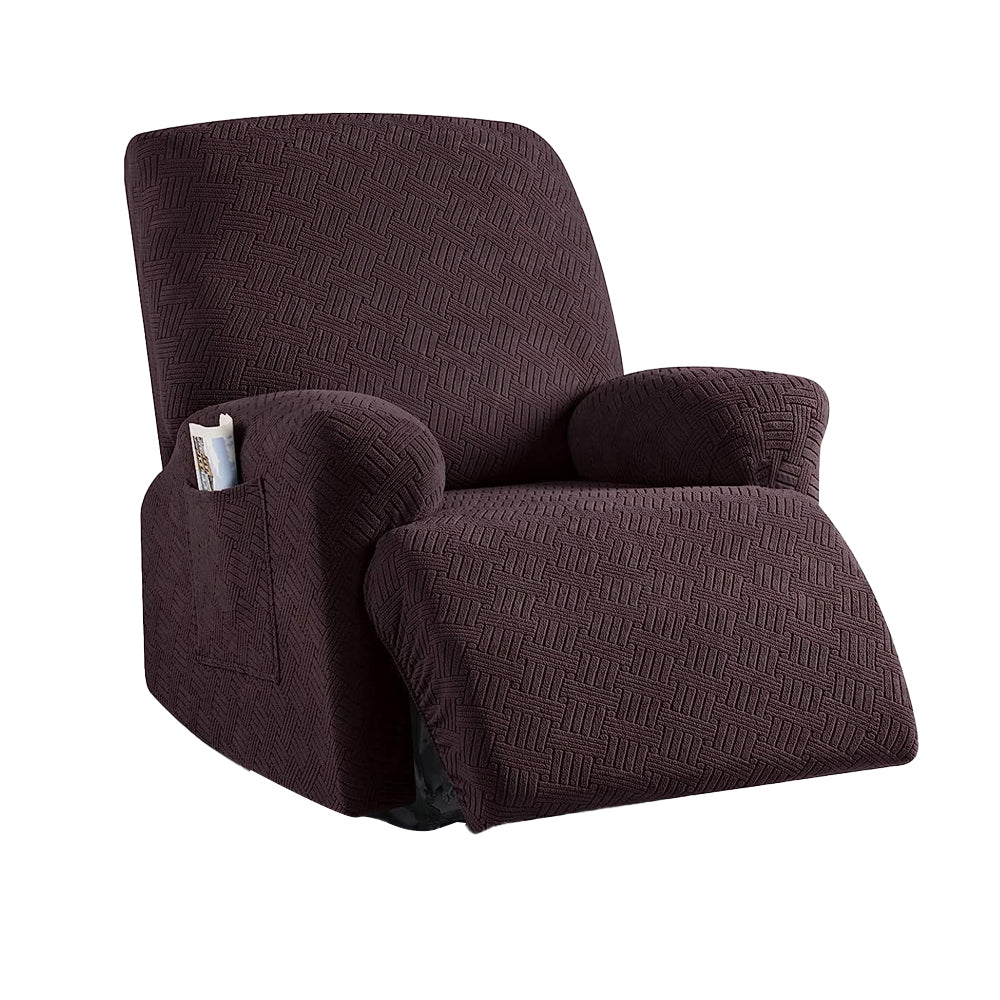 Full Wrapped Elastic Recliner Chair Protector Cover Stretch Jacquard Recliner Slipcover Coffee