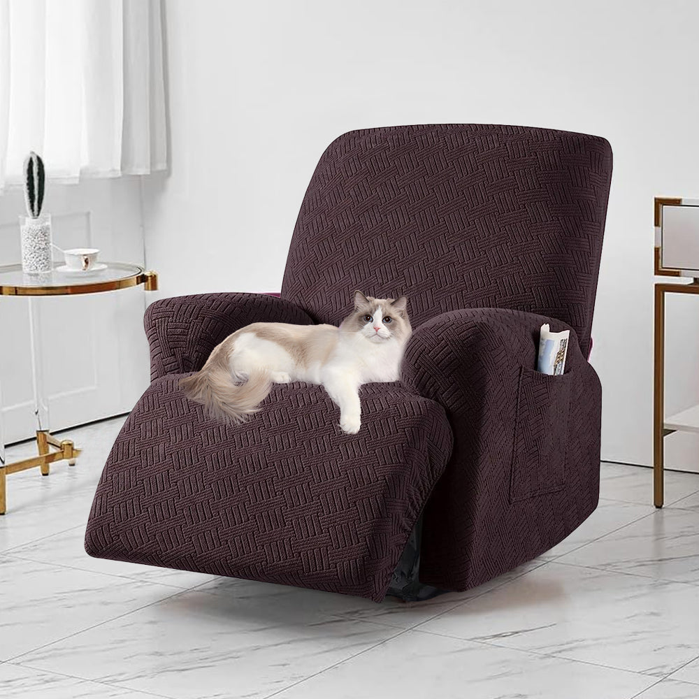 Full Wrapped Elastic Recliner Chair Protector Cover Stretch Jacquard Recliner Slipcover Coffee