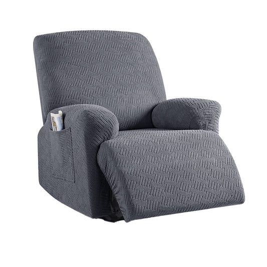 Full Wrapped Elastic Recliner Chair Protector Cover Stretch Jacquard Recliner Slipcover Dark Grey