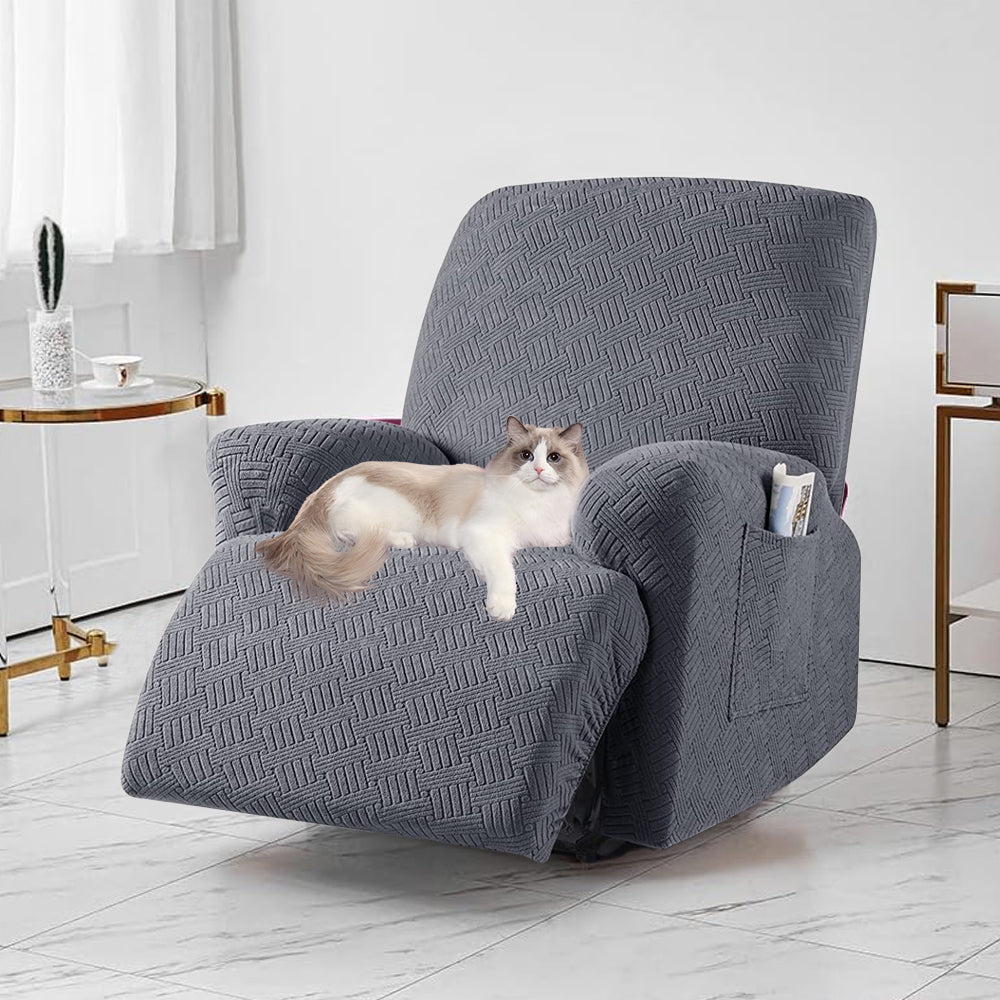 Full Wrapped Elastic Recliner Chair Protector Cover Stretch Jacquard Recliner Slipcover Dark Grey