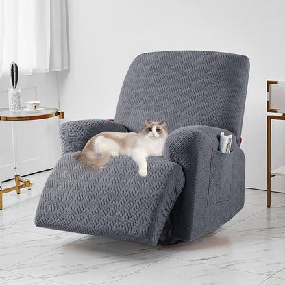 Full Wrapped Elastic Recliner Chair Protector Cover Stretch Jacquard Recliner Slipcover Dark Grey