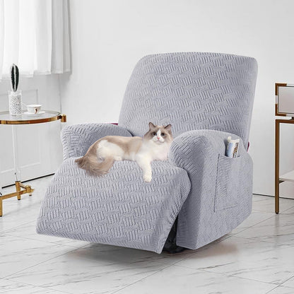 Full Wrapped Elastic Recliner Chair Protector Cover Stretch Jacquard Recliner Slipcover Light Grey