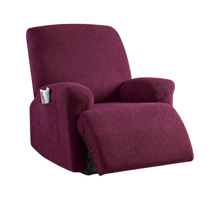 Full Wrapped Elastic Recliner Chair Protector Cover Stretch Jacquard Recliner Slipcover Wine Red