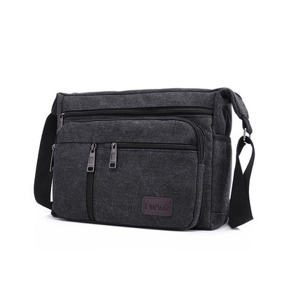 Men's Canvas Shoulder Messenger Bag Casual Crossbody Bag Black