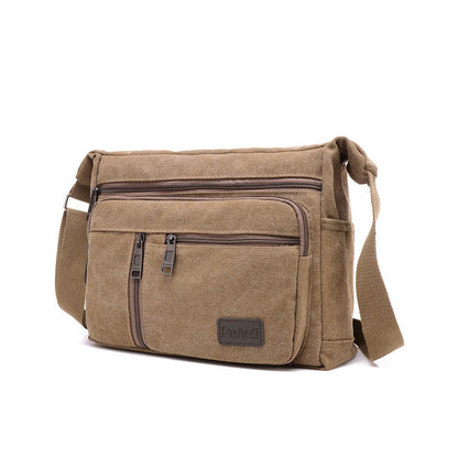 Men's Canvas Shoulder Messenger Bag Casual Crossbody Bag Coffee