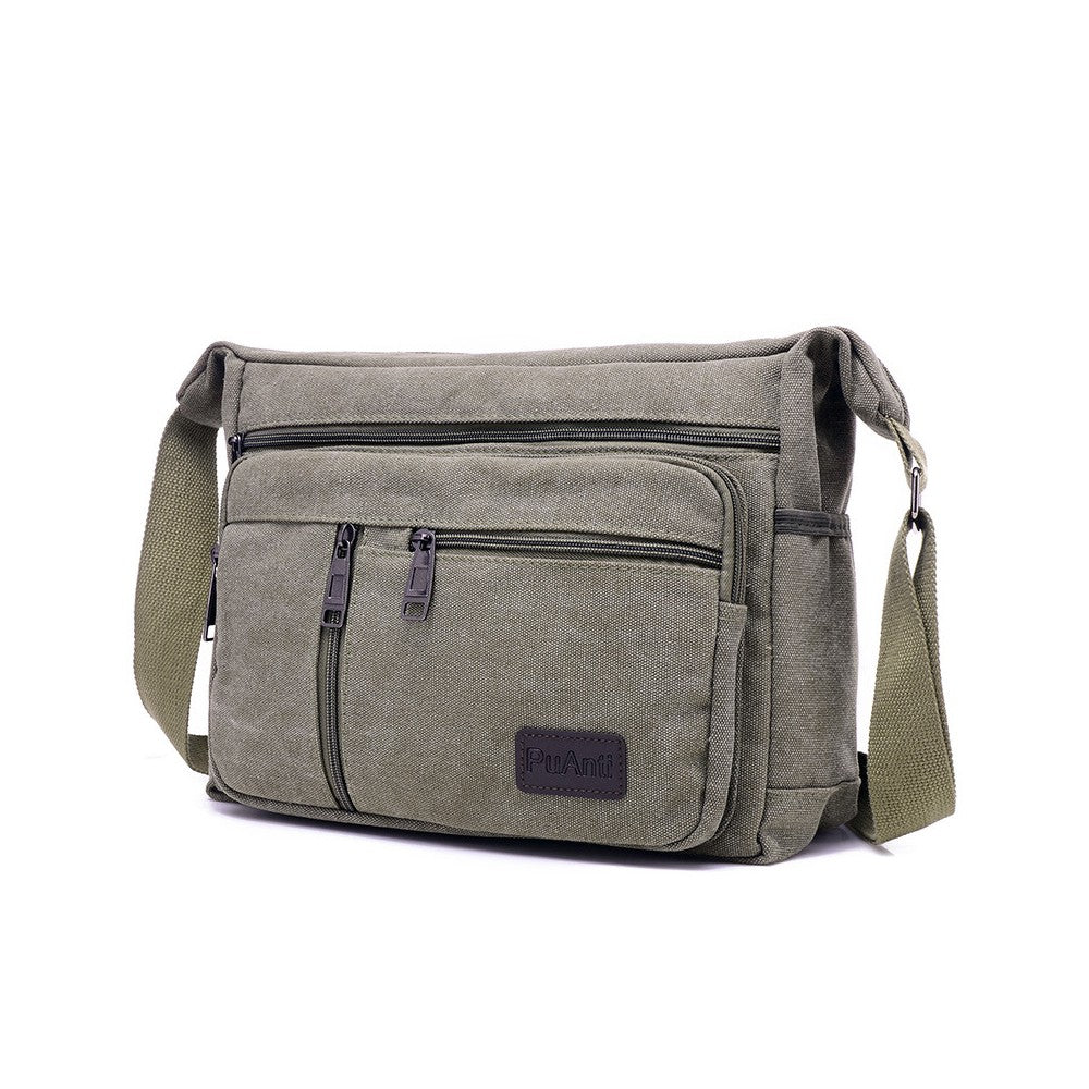 Men's Canvas Shoulder Messenger Bag Casual Crossbody Bag Green