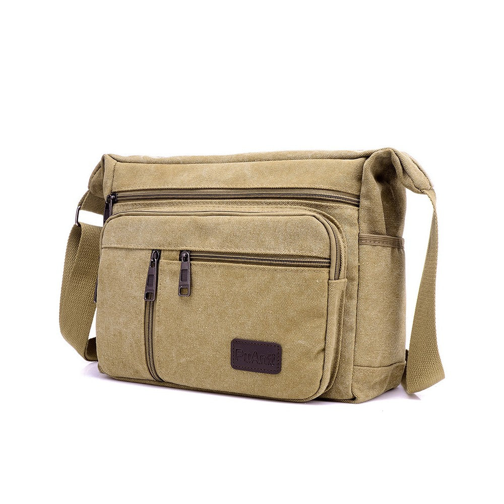 Men's Canvas Shoulder Messenger Bag Casual Crossbody Bag Khaki