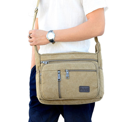 Men's Canvas Shoulder Messenger Bag Casual Crossbody Bag Khaki