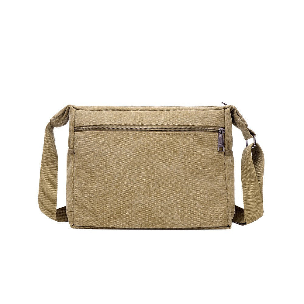 Men's Canvas Shoulder Messenger Bag Casual Crossbody Bag Khaki