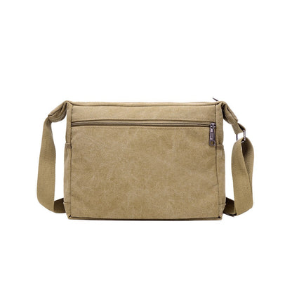 Men's Canvas Shoulder Messenger Bag Casual Crossbody Bag Khaki