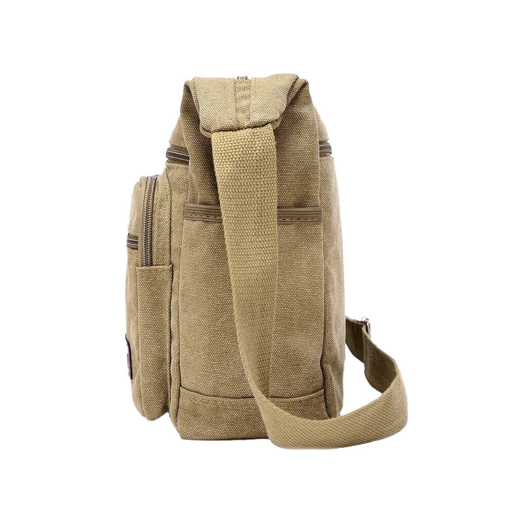 Men's Canvas Shoulder Messenger Bag Casual Crossbody Bag Khaki