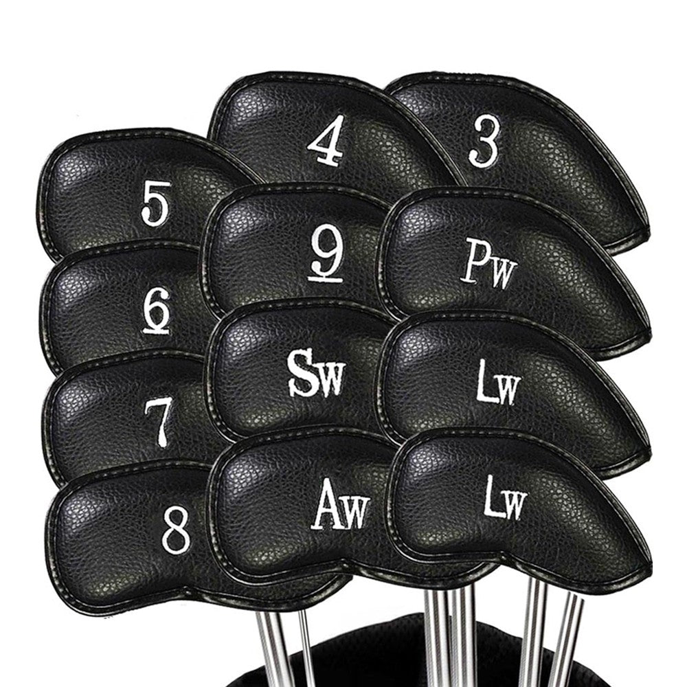 12 Pcs Golf Head Covers 3-9 A/S/P/Lw/ Iron Club Putter Head Protector Covers Black