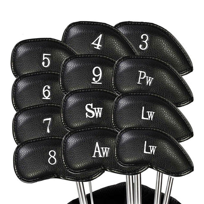 12 Pcs Golf Head Covers 3-9 A/S/P/Lw/ Iron Club Putter Head Protector Covers Black