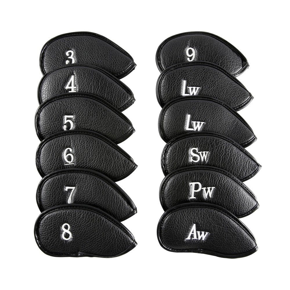 12 Pcs Golf Head Covers 3-9 A/S/P/Lw/ Iron Club Putter Head Protector Covers Black