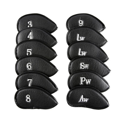 12 Pcs Golf Head Covers 3-9 A/S/P/Lw/ Iron Club Putter Head Protector Covers Black