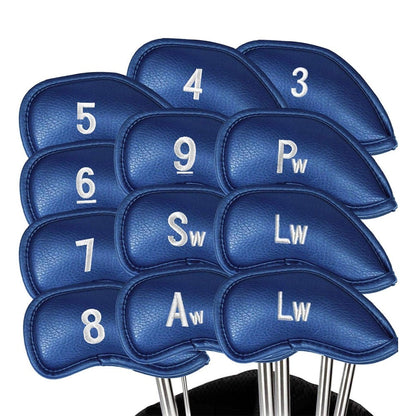 12 Pcs Golf Head Covers 3-9 A/S/P/Lw/ Iron Club Putter Head Protector Covers Blue