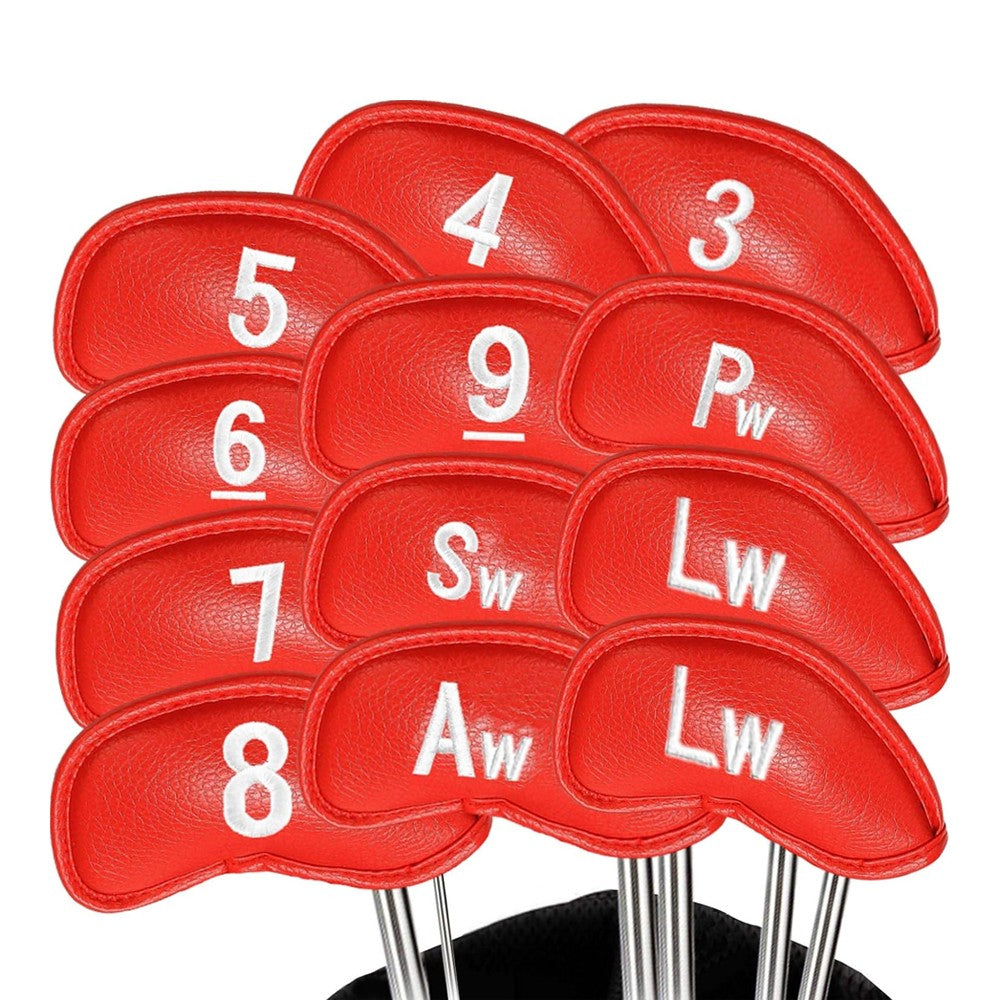12 Pcs Golf Head Covers 3-9 A/S/P/Lw/ Iron Club Putter Head Protector Covers Red