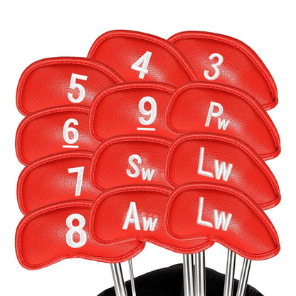12 Pcs Golf Head Covers 3-9 A/S/P/Lw/ Iron Club Putter Head Protector Covers Red