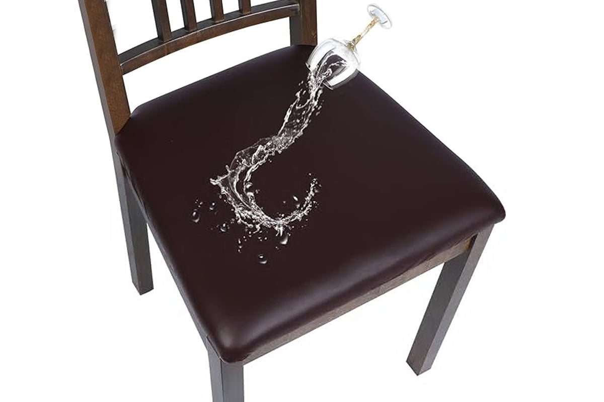 4Pcs Waterproof PU Leather Dining Chair Seat Cover Coffee