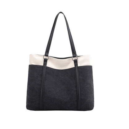 2Pcs Women Laptop Tote Bag Canvas Handbag 15.6 Inch Work Shoulder Bag-Black+Grey