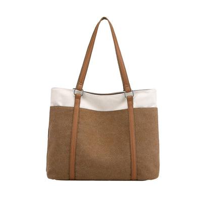 2Pcs Women Laptop Tote Bag Canvas Handbag 15.6 Inch Work Shoulder Bag-Blue+Brown