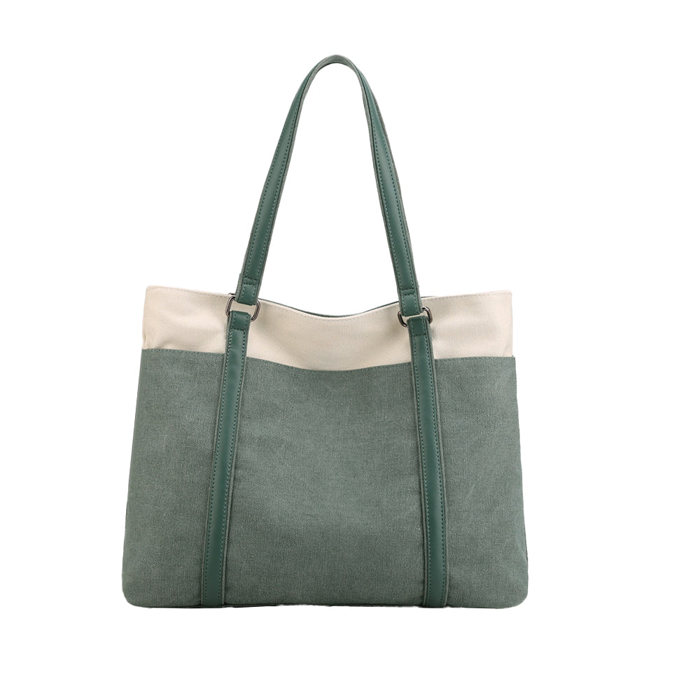 2Pcs Women Laptop Tote Bag Canvas Handbag 15.6 Inch Work Shoulder Bag-Green+Red