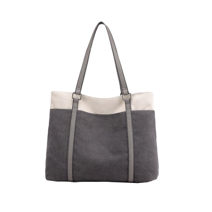 2Pcs Women Laptop Tote Bag Canvas Handbag 15.6 Inch Work Shoulder Bag-Black+Grey