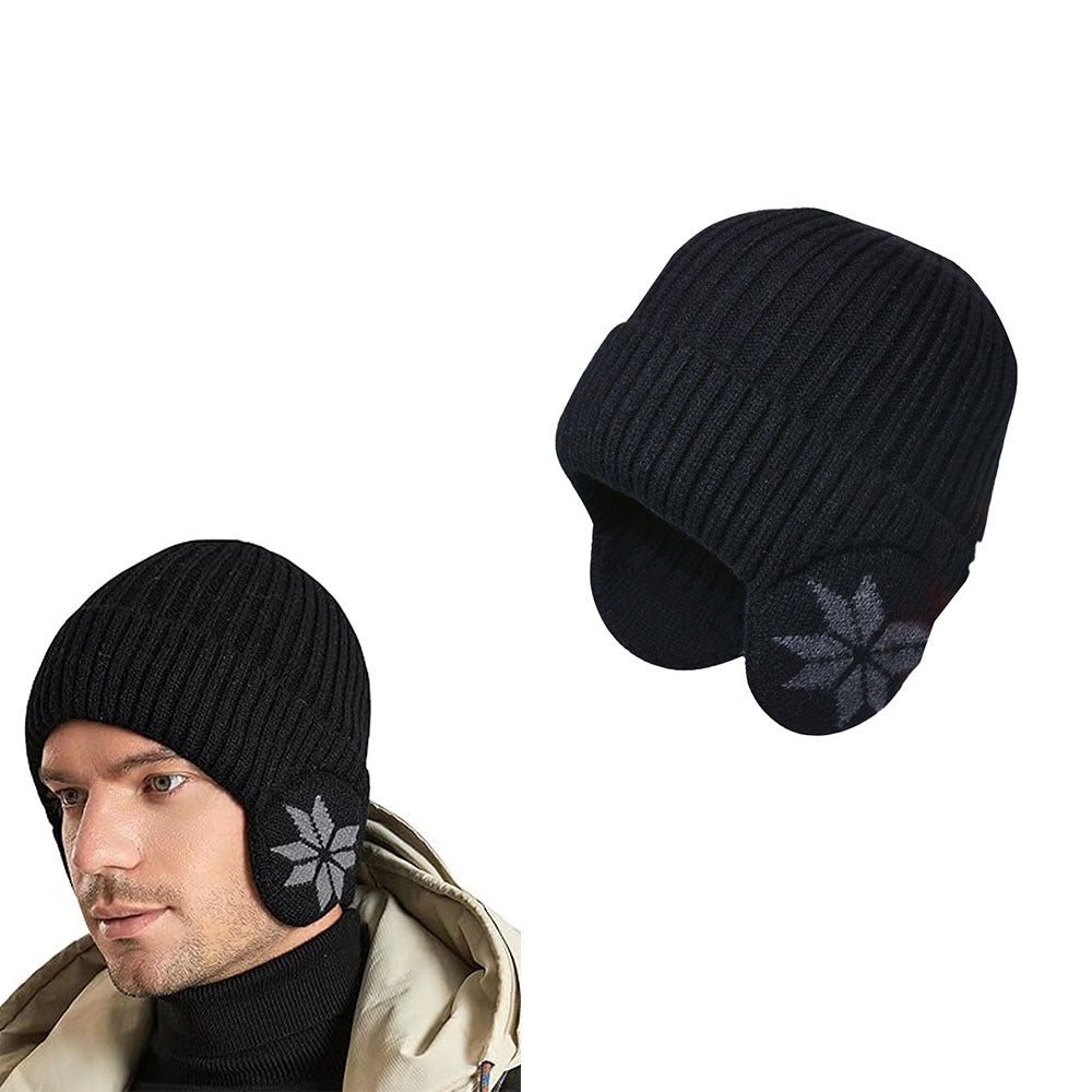 Unisex Winter Knit Earflap Beanie Hat Warm Ear Flap Hat with Knit Brimmed Ski Cap