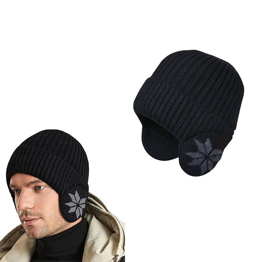 Unisex Winter Knit Earflap Beanie Hat Warm Ear Flap Hat with Knit Brimmed Ski Cap