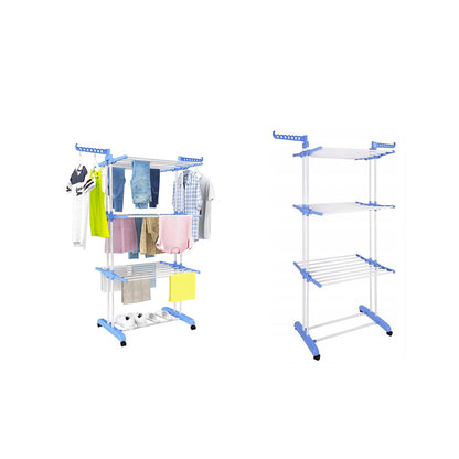 4-Tier Clothes Drying Rack Foldable Laundry Drying Rack with Wheels Blue