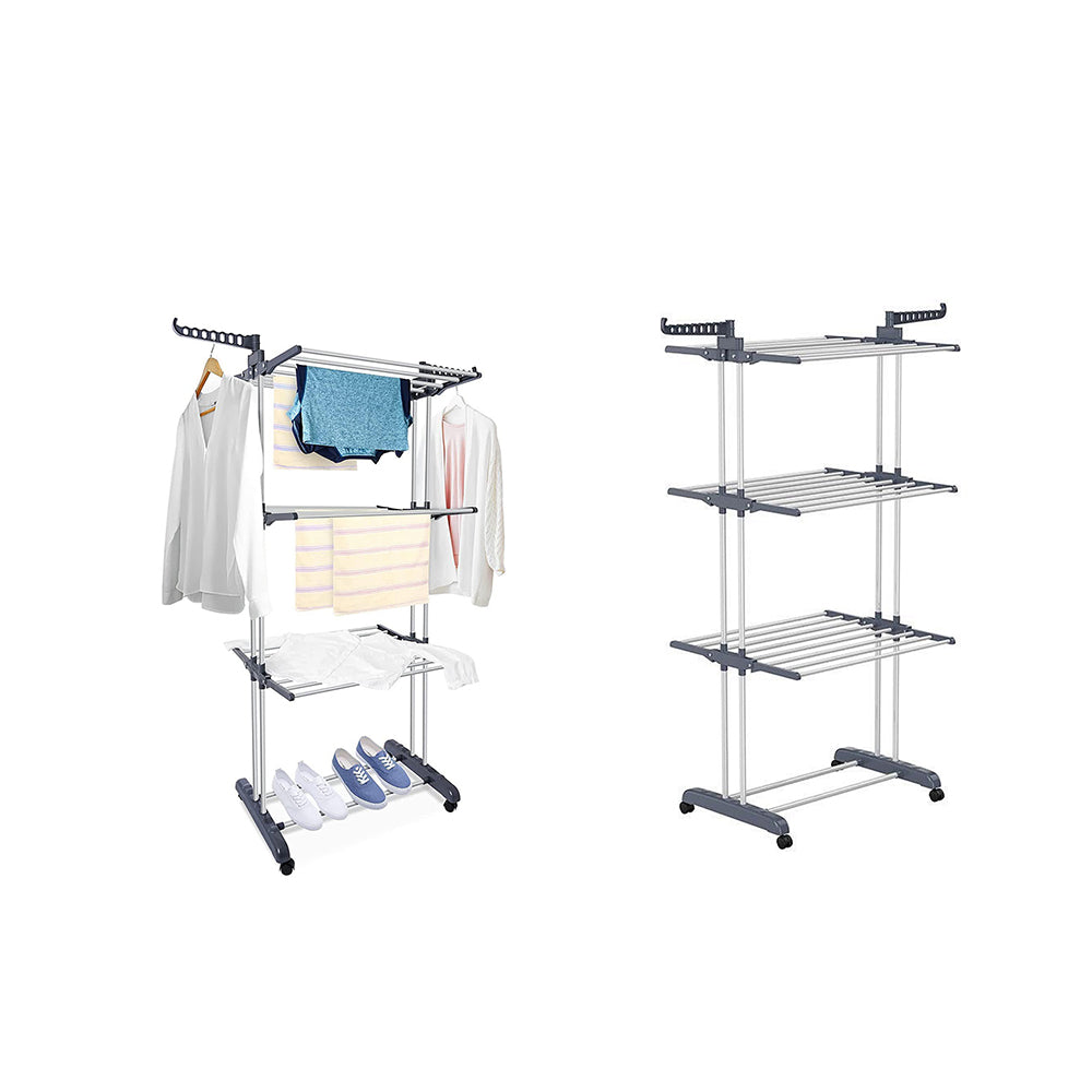 4-Tier Clothes Drying Rack Foldable Laundry Drying Rack with Wheels Gray
