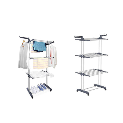 4-Tier Clothes Drying Rack Foldable Laundry Drying Rack with Wheels Gray