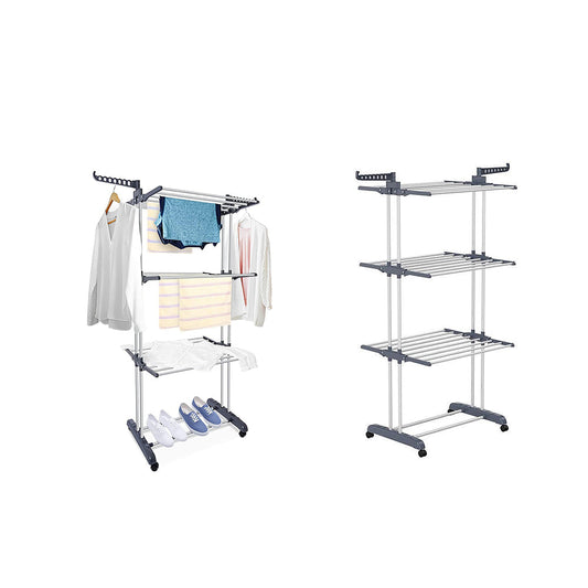 4-Tier Clothes Drying Rack Foldable Laundry Drying Rack with Wheels Gray
