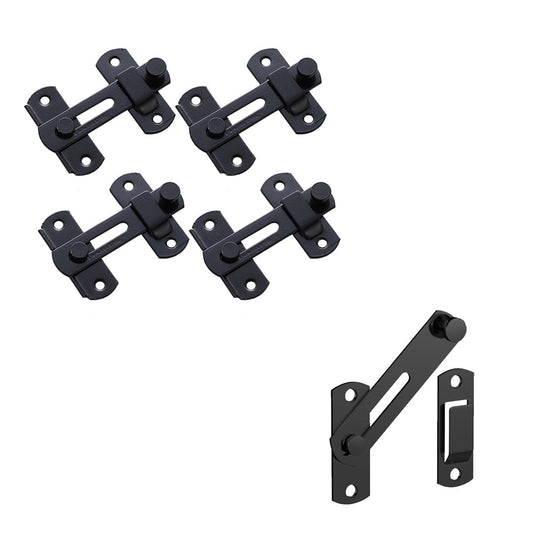 Set of 4Pcs 90-Degree Rotating Barn Door Lock Chirldproof Flip Sliding Latches for Window Door Black