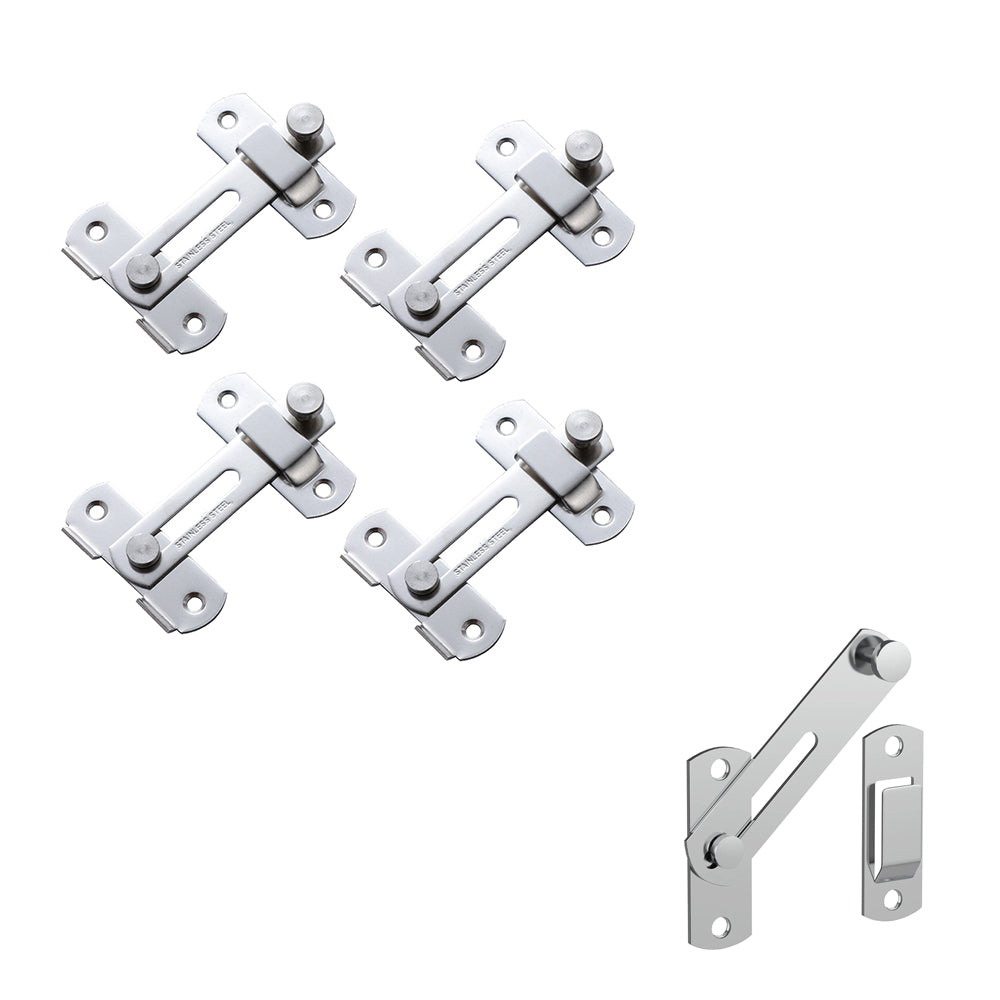 Set of 4Pcs 90-Degree Rotating Barn Door Lock Chirldproof Flip Sliding Latches for Window Door Silver